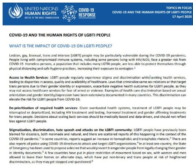联合国：疫情期间应保障LGBT群体的权利 - 51虹马