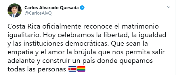 中美洲第一国 哥斯达黎加实现同性婚姻合法化 - 51虹马