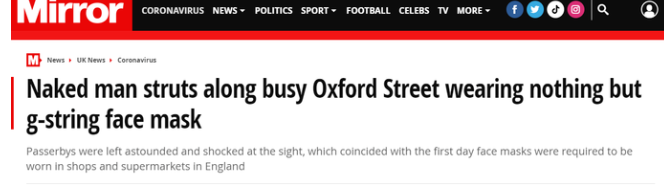 奇葩！伦敦男子逛街仅用“口罩”遮敏感部位 - 51虹马