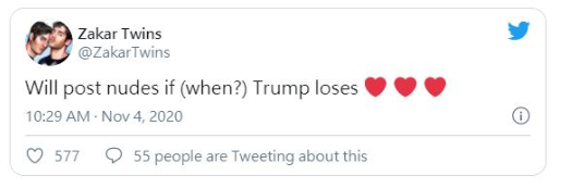 伊拉克裔双胞胎男模扬言川普选输总统就要「裸」 现在拜登赢了他们准备兑现承诺 - 51虹马