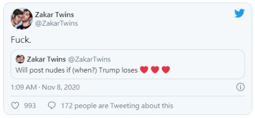 伊拉克裔双胞胎男模扬言川普选输总统就要「裸」 现在拜登赢了他们准备兑现承诺 - 51虹马