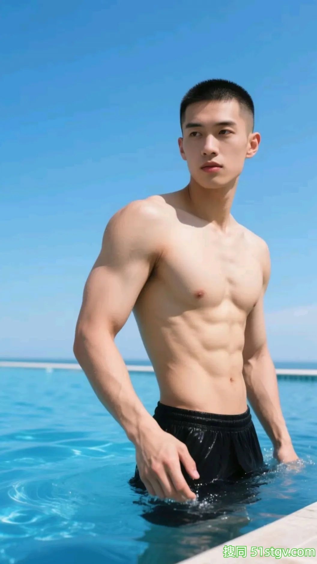 男生写真‖泳池边的寸头帅哥 - 51虹马