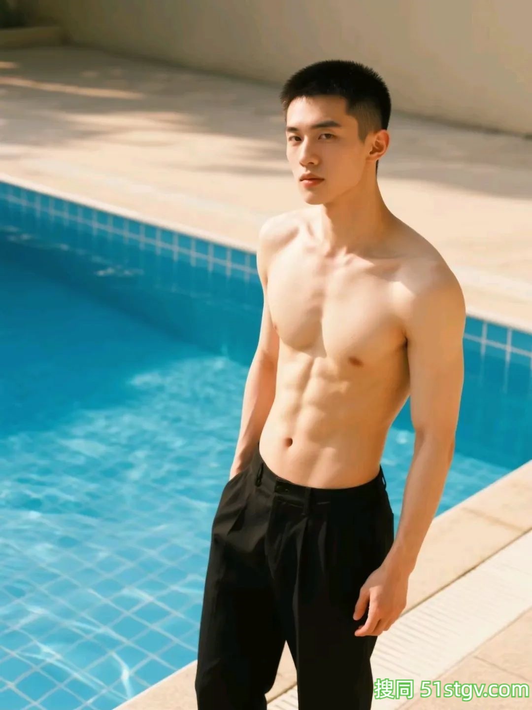 男生写真‖泳池边的寸头帅哥-51虹马