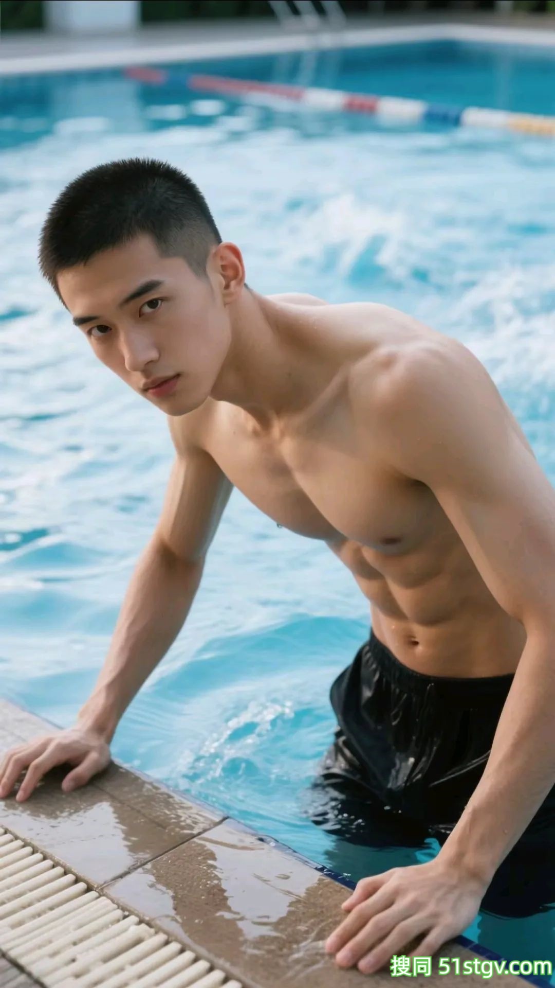 男生写真‖泳池边的寸头帅哥 - 51虹马