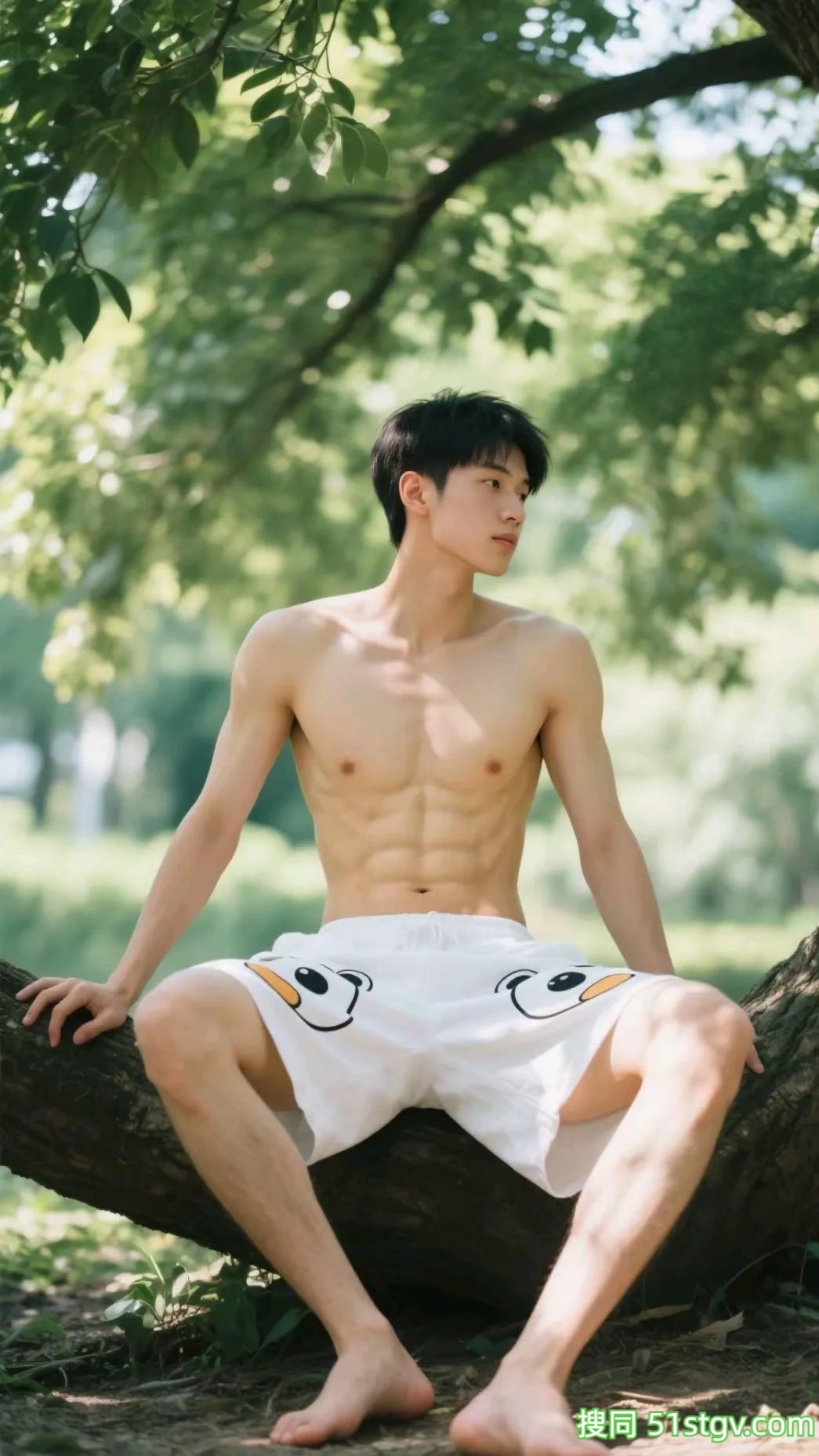 奶白奶白的帅哥，树荫下乘凉 - 51虹马