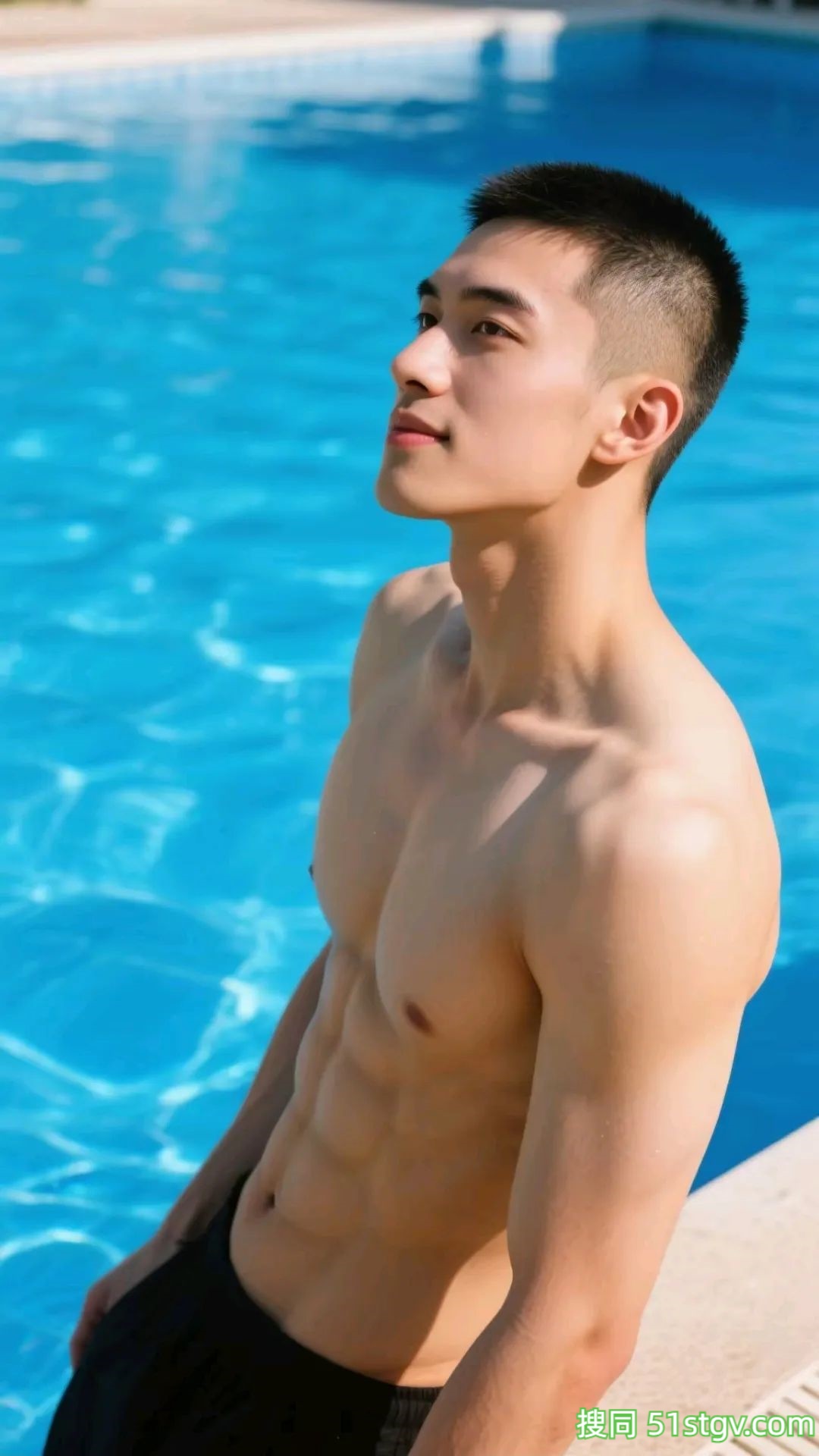 男生写真‖泳池边的寸头帅哥 - 51虹马