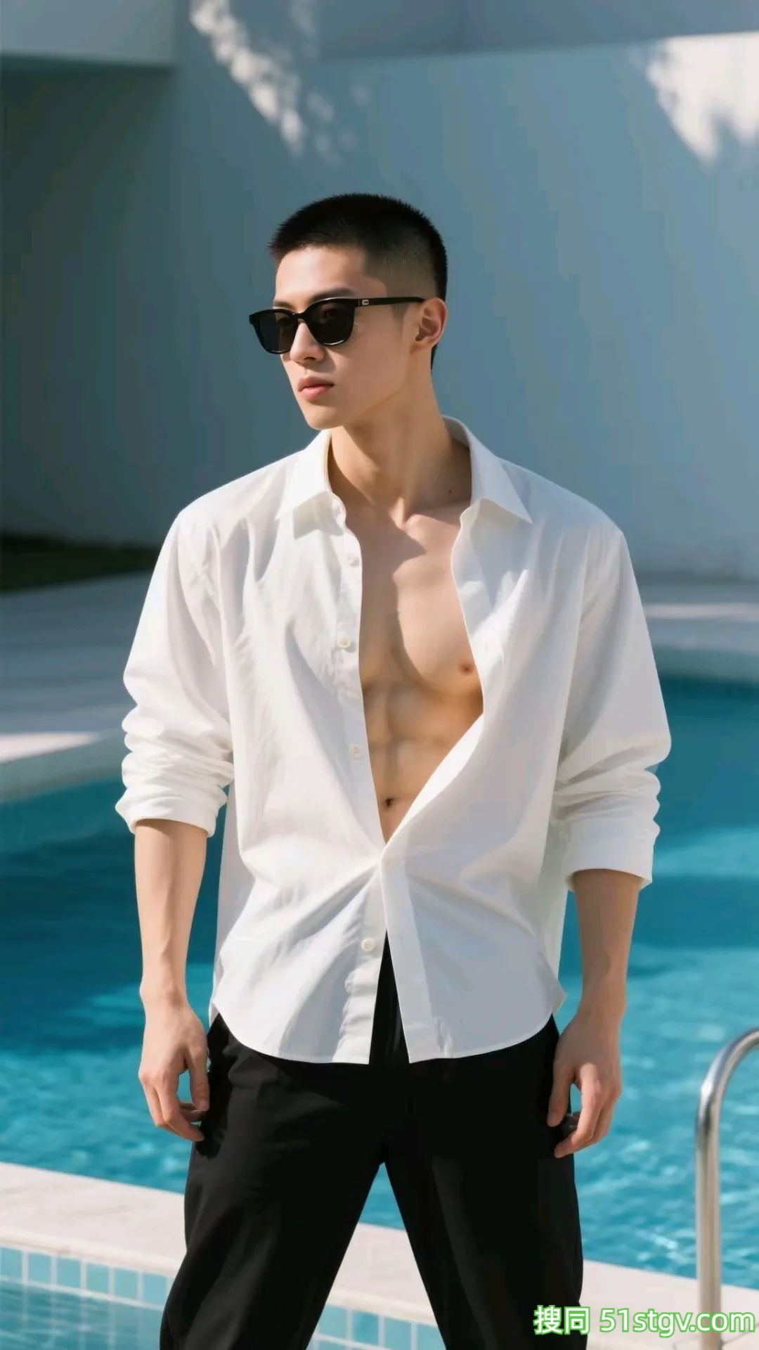 男生写真‖泳池边的寸头帅哥 - 51虹马